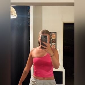 Stradivarius Pink One-Shoulder Top, Size M